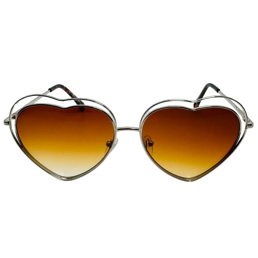 6062 | Gold/Brown Lens Heart Sunglasses with Unique Double Frame